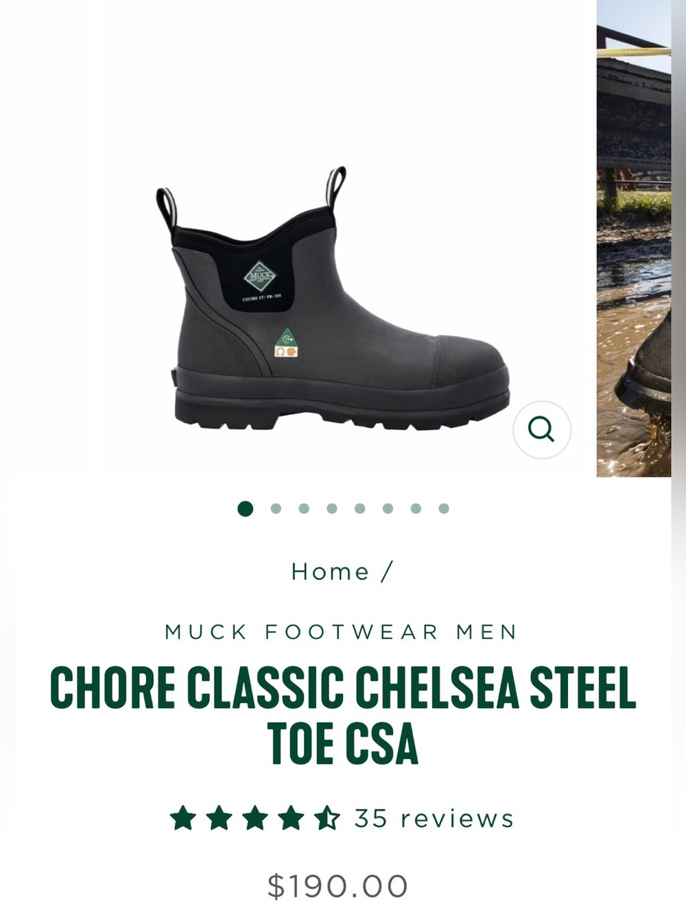 Steel toe CSA Muck Chore chelsea boot unisex men’s 8 women’s 9
